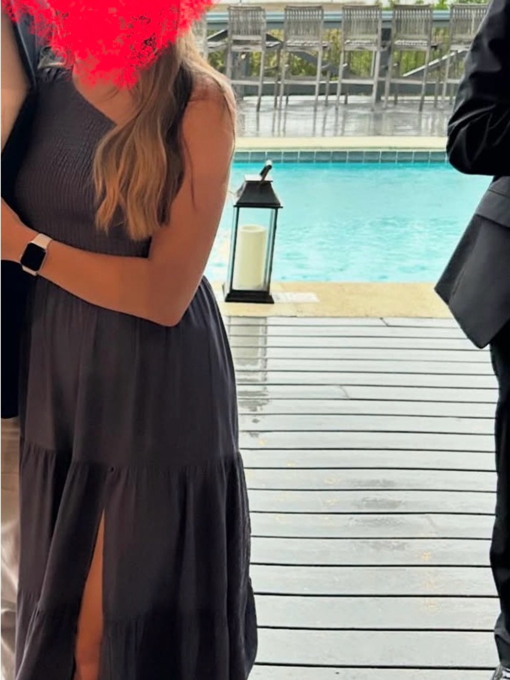 One-Shoulder Blue Maxi Dress with Side Slit - Picture 3 of 4